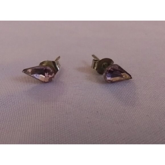 Vintage Teardrop Purple Amethyst Stud Earrings - Picture 2 of 5